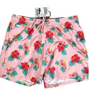 Free Planet Men's 7" Hibiscus Swim Trunks Shorts - Pink - Size XL - $48